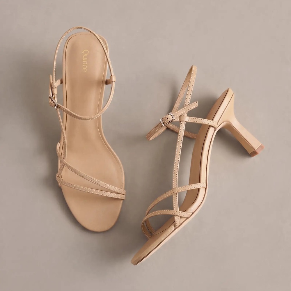 Quince Nude Strappy Mid-Heel Sandals
